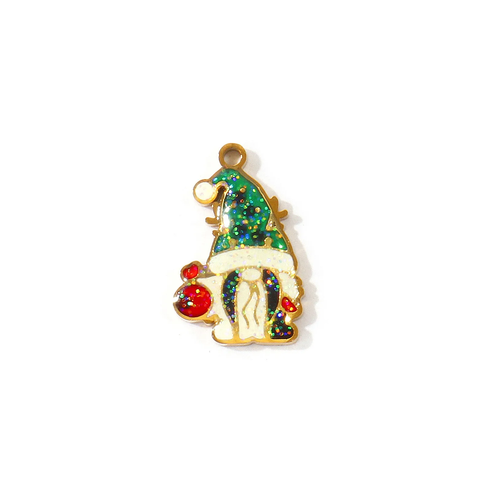 2 Stück Weihnachts-Glitzer-Emaille-Anhänger Weihnachtsmann Schneemann Schneeflocke 304 Edelstahl 18K Vergoldete Anhänger DIY Halsketten-Herstellung – Detail 7