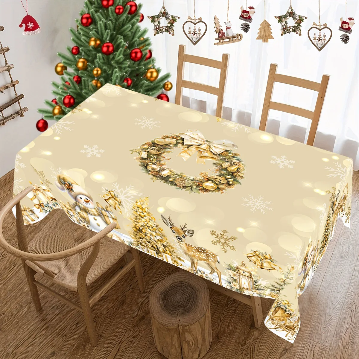 2026 White Gold Christmas Tablecloth Snowman Table Cover Merry Christmas Decorations For Hom Navidad Noel Gift New Year