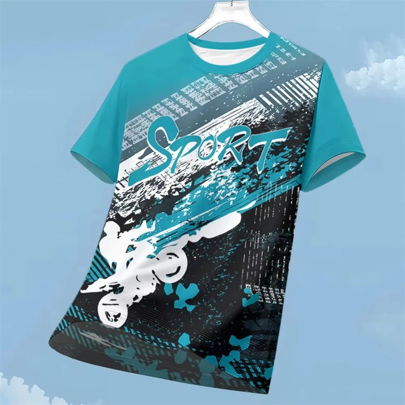 

Fashion Letter Pattern Men's T-Shirts 3D Print Outdoor Running Sports Fitness Short Sleeve Tees Oversize Breathable Stylish Tops