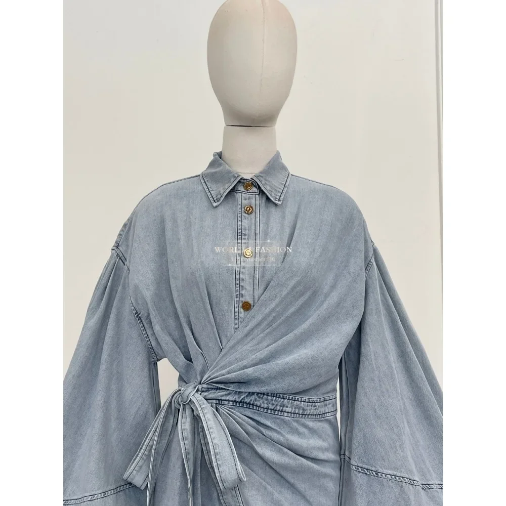 Wunderschönes 2025, langärmliges Minikleid aus blauem Denim für Damen von Dresssky, hohe Qualität für den Alltag