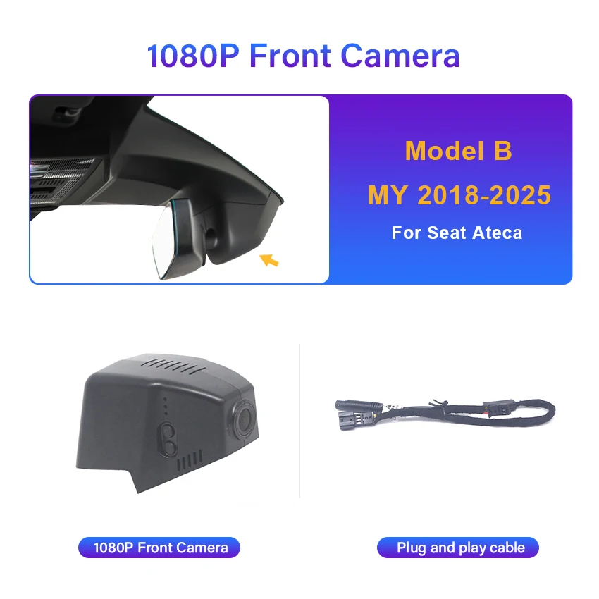 Voor Seat Ateca 2018 ~ 2025 Voor en Achter 4K Plug en Play Dash Cam voor Auto Camera Recorder Dashcam WIFI Auto Dvr Opname Apparaten