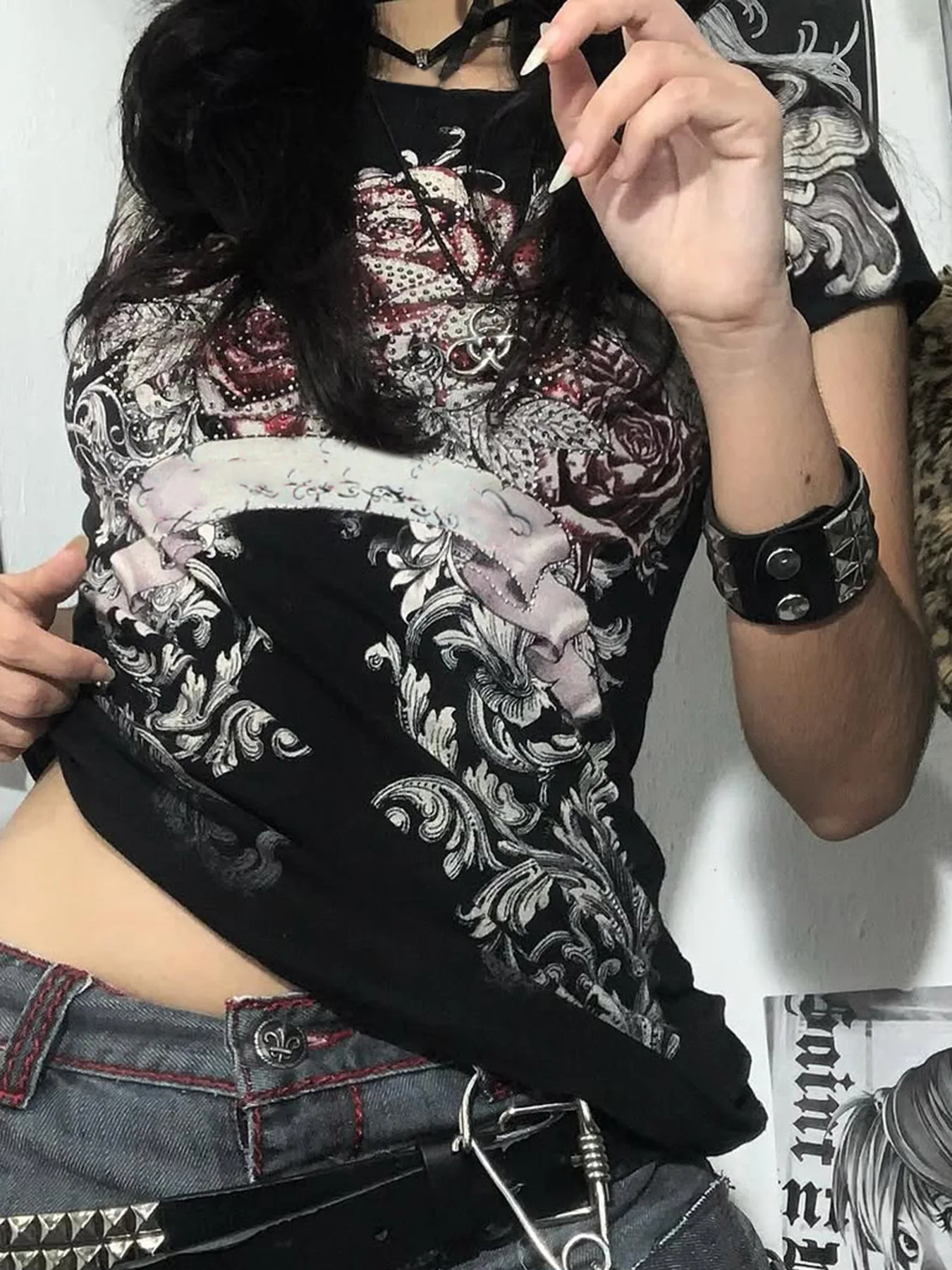 Print Crewneck T Shirt Women Slim Fit Short Sleeve Top Casual Streetwear Sexy Trendy European Style Summer Tee view 2