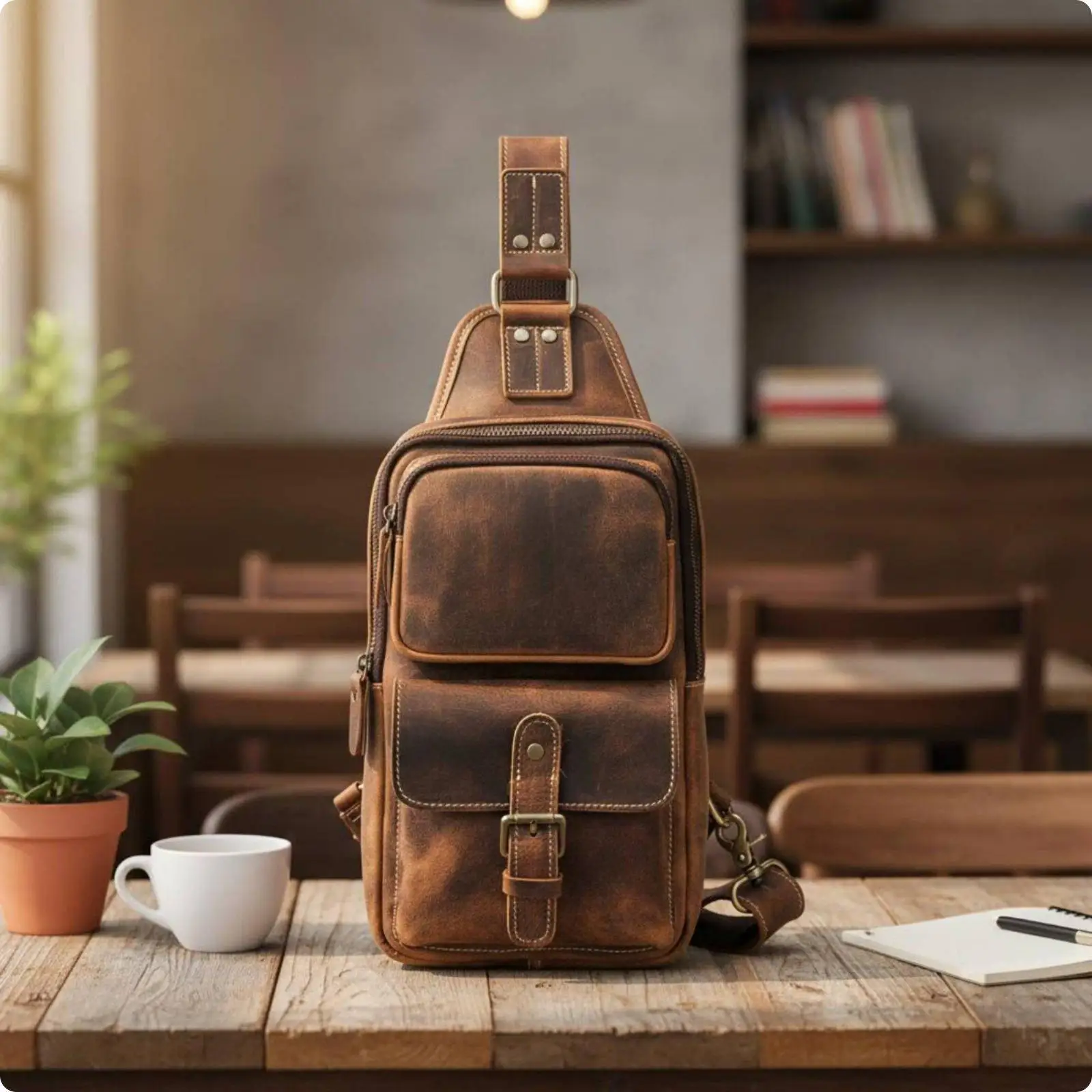 Multi-Organized Chest Pack Bag 11 Inch Size Leather Chest Bag for Men,