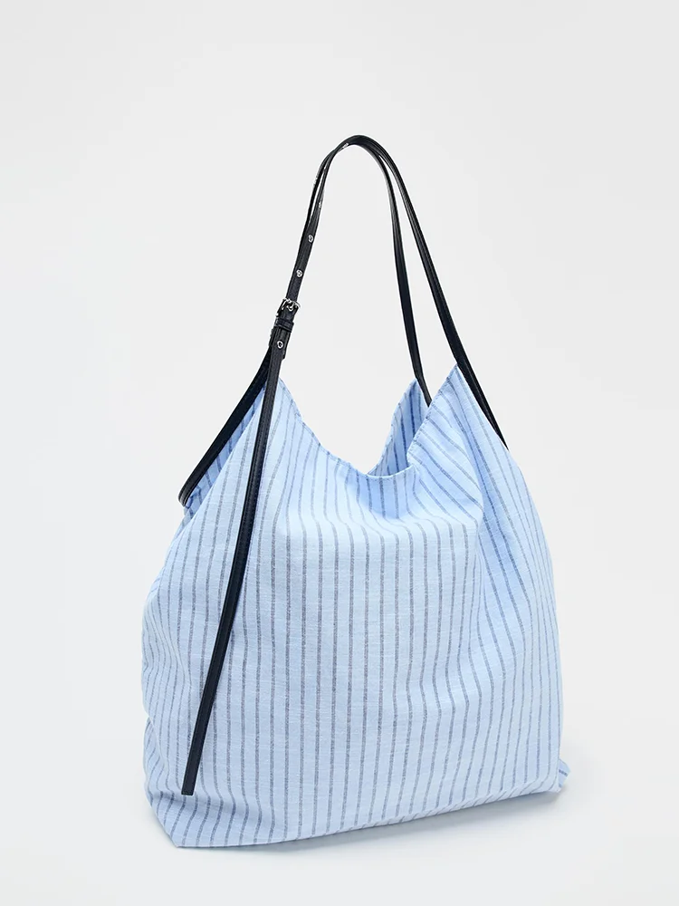 

Original 2025 Large Capaci Striped Tote Bag Casual Lazy Sle Women's Handbag Commuter Canvas Bag ZAR FENDEN Brand