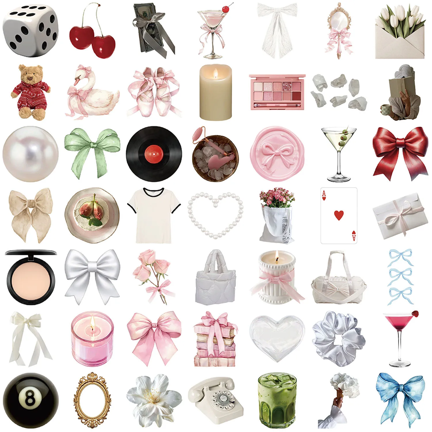 52PCS Cartoon Gentle Aesthetic Graffiti Stickers Decorative Guitar Notebook Luggage DIY Waterproof Stickers