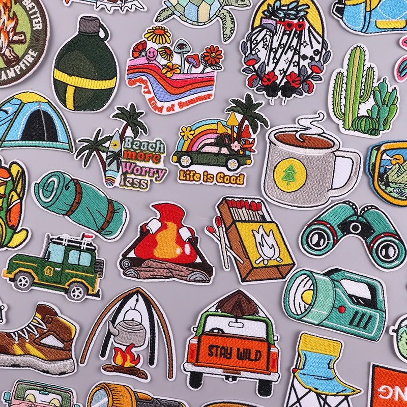 

Stay Wild Iron On Patch For Clothes Adventure Life Embroidery Patches Sewing On Stickers Fire LOGO Badges Applique For Jeans