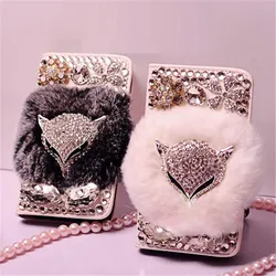Luxury Real Rabbit Fur Bling Leather Wallet Cases capa for SAMSUNG S6 S10 S8 S9 PLUS NOTE10 8 9 case For iphone 5G 11Pro max XR