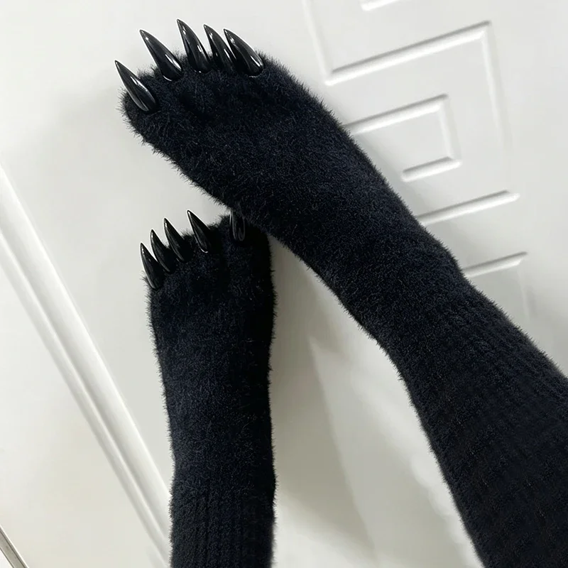 Cute Animal Paw Long Nail Five Finger Over The Knee Socks Fursuit Furry Toe Socks Cat Claw Pad Gloves Halloween Cosplay Props