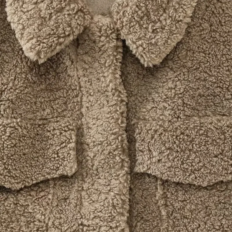 2024 moda feminina quente pele do falso recortado gola flip jaqueta curta casaco vintage manga longa bolso feminino outerwear chiques topos