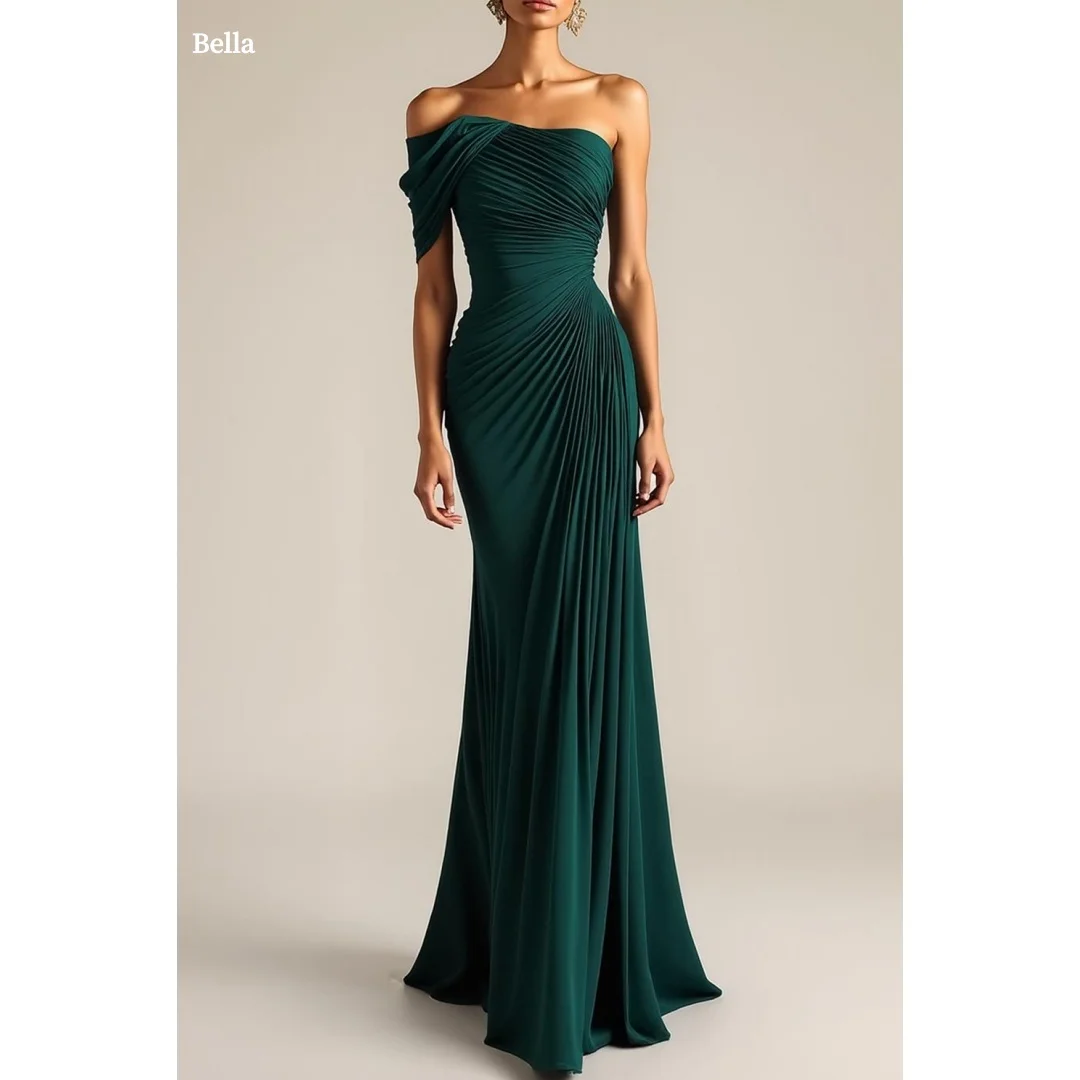 

Изысканное атласное вечернее платье Bella с одним открытым плечом, драпировкой и силуэтом «русалка», изумрудно-зеленое, для выпускного вечера и вечеринок