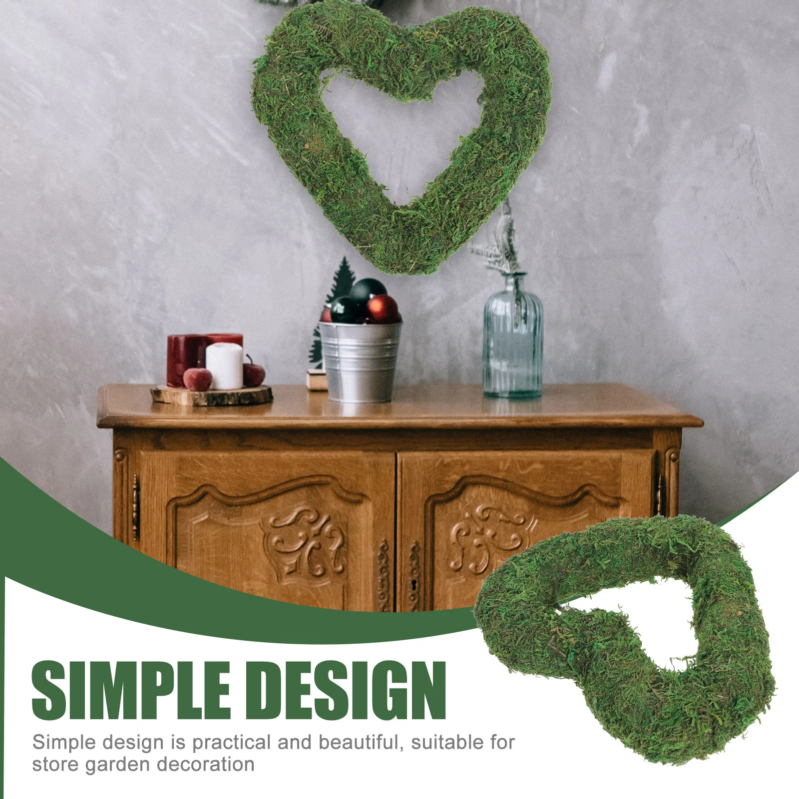 

Heart Shape Moss Wreath Ring Natural Flocking Material for DIY Crafting Home Garden Wall Hanging Rustic Decoration Garland