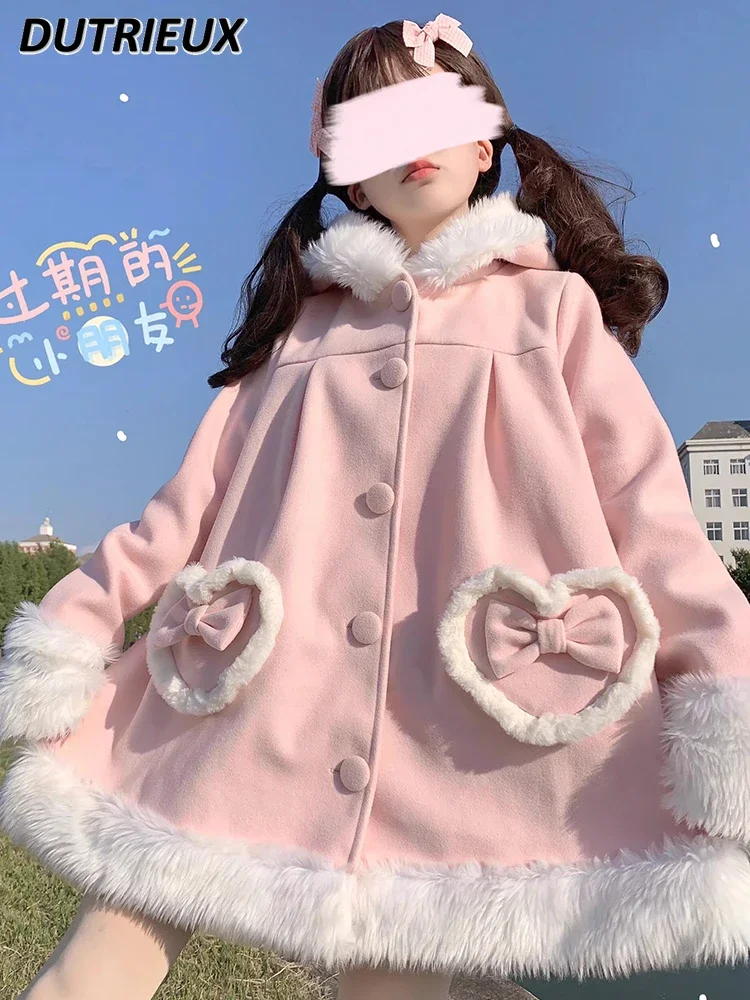 

Fashion Casual Elegant Lolita Style Loose Mid-length Coat Female 2025 New Autumn Winter Women's Coats Ladies Woolen Jacket