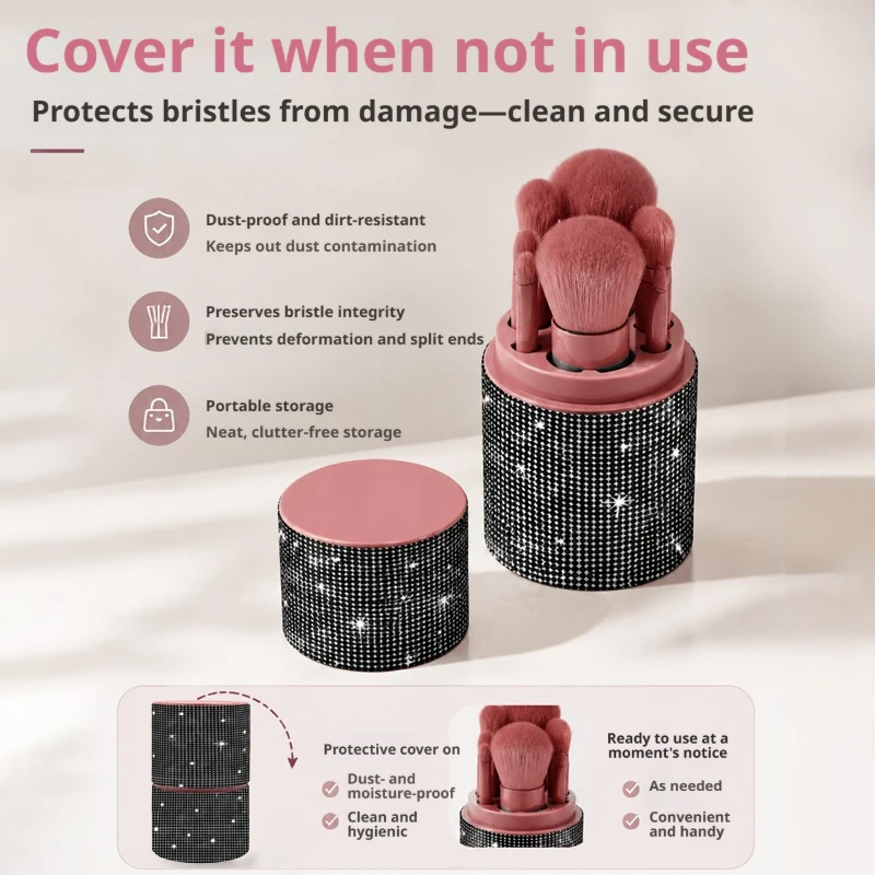 Women Shiny Rhinestone Cosmetic Brush Storage Tube PU Leather Portable Desktop Makeup Tool Holder Auto Small Beauty Organizer De view 2