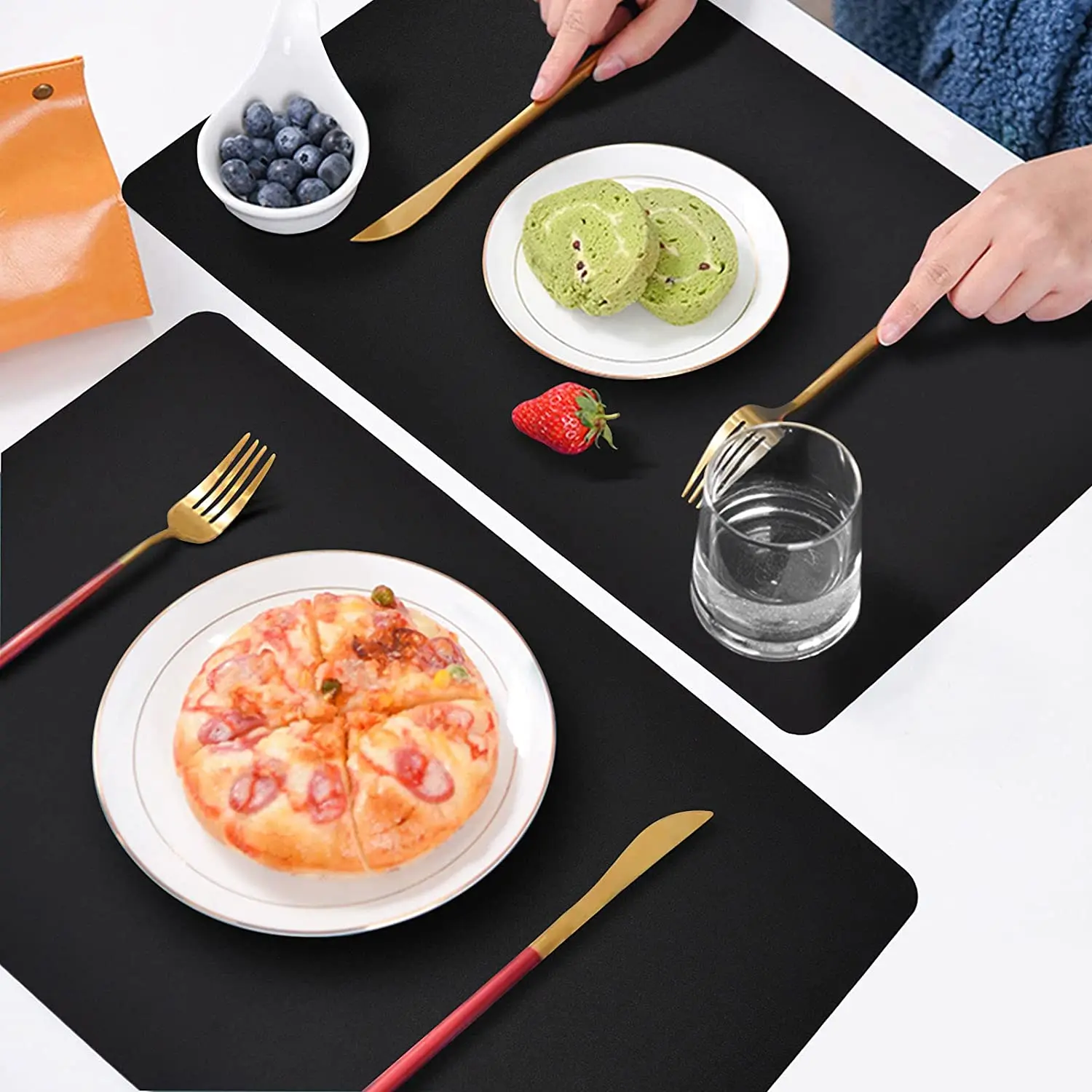 1/4/10PCS Black PU Leather Rectangular Square Placemats Heatproof Waterproof Washable Kitchen Table Mats for Party Decor