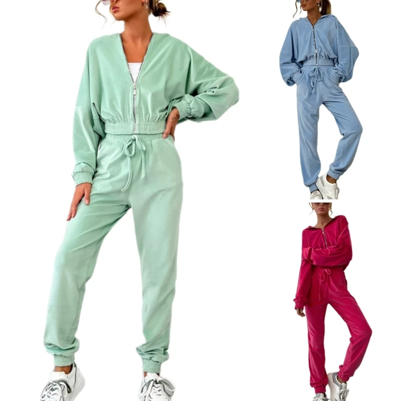 

Womens Tracksuit Two Piece Set Zipper Hoodie Sweatshirt Sweatpants Outfits Set