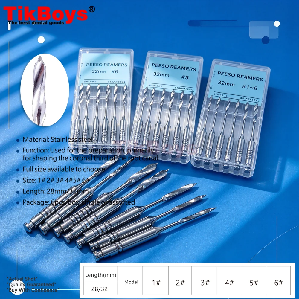 6Pcs/Pack Dental Endodontic Peeso Reamers Drill Glidden Rotary 28/32mm Engine Use Gates P G Stainless Steel Endo Files #1-6