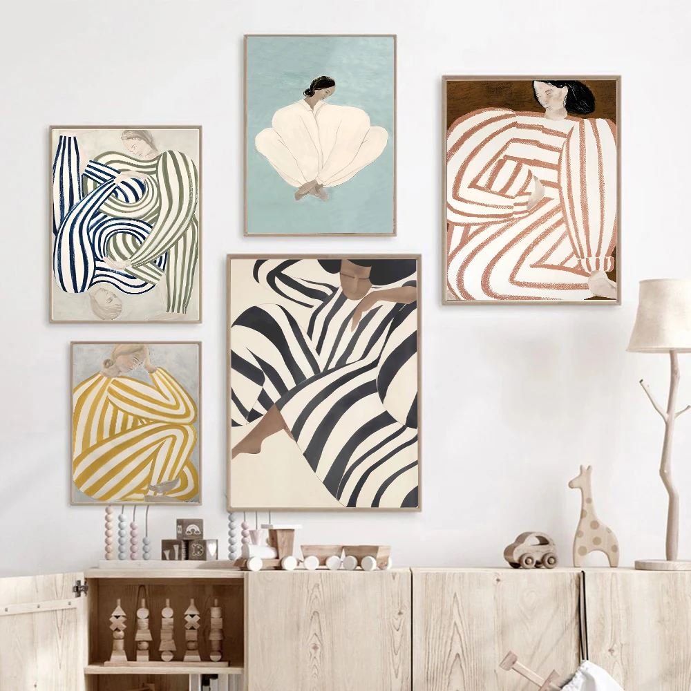 Home Decor Online Game - Soyut Çizgi Geometri Eğrisi Kadın Dijital