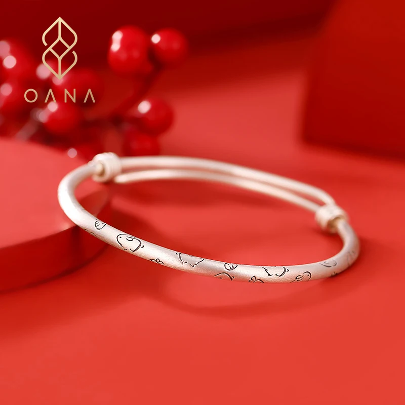 OANA S999 Pure Silver Zodiac Year Soft Cute Rabbit Loves To Eat Carrots Cute Simple Push-Pull Jewelry Free Shipping