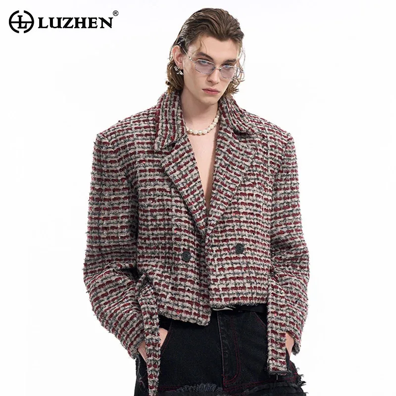 LUZHEN Men Autumn Double Breasted Sequined Short Jacket Small Fragrant Shoulder Pads Designer New In Handsome Men's Tops LZ8072