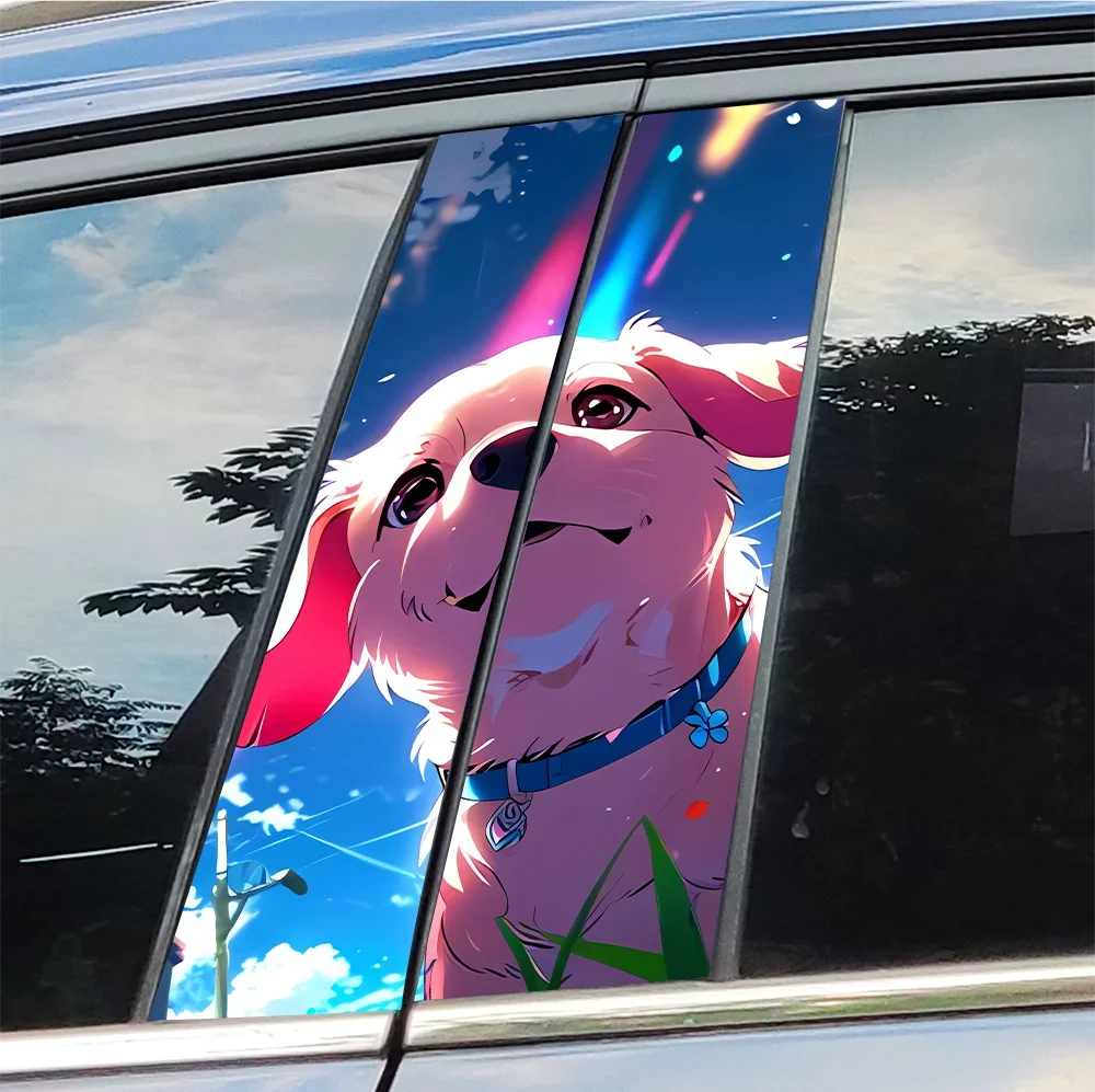 

Cute Dog Car Cartoon Stickers Auto B Pillar Waterproof Sunscreen Decoration Cover Car Doors Pillar Sunscreen Decals Accessories