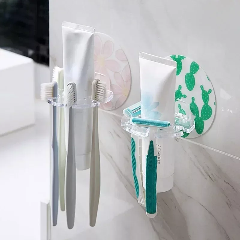 Wall-mounted Toothbrush Holder Punch-free Multifunctional Storage Hook Toothpaste Razor Holder Home Creative