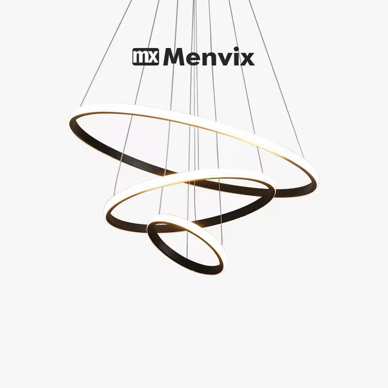 מנורת תלייה מודרנית Menvix עם טבעות LED, תלייה מעגלית, לופט לבן לחדר המגורים, חדר האוכל, מטבח ותאורה פנימית