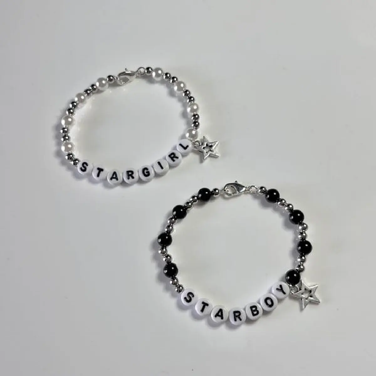 2 Pcs Fashion Star Alphabet Black White Personality Beaded Bracelet Women Men Couple Daily Date Gift