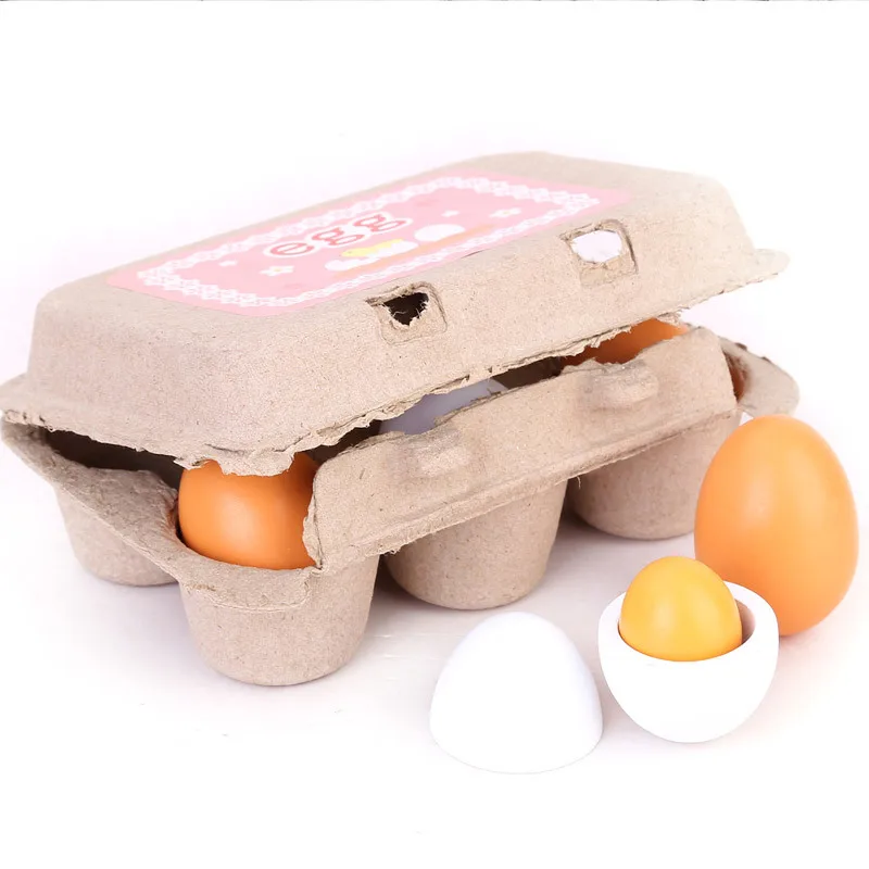 6 Pieces Set Wooden Artificial Eggs DIY Toy Wooden House Kitchen Early Education Food Toys For Children