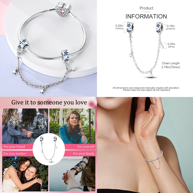 Heiße ursprüngliche Sonne Mond und Rose Silber Sicherheits kette passt Pandora Armband für Frauen Schmuck Party Geburtstags geschenke neu in