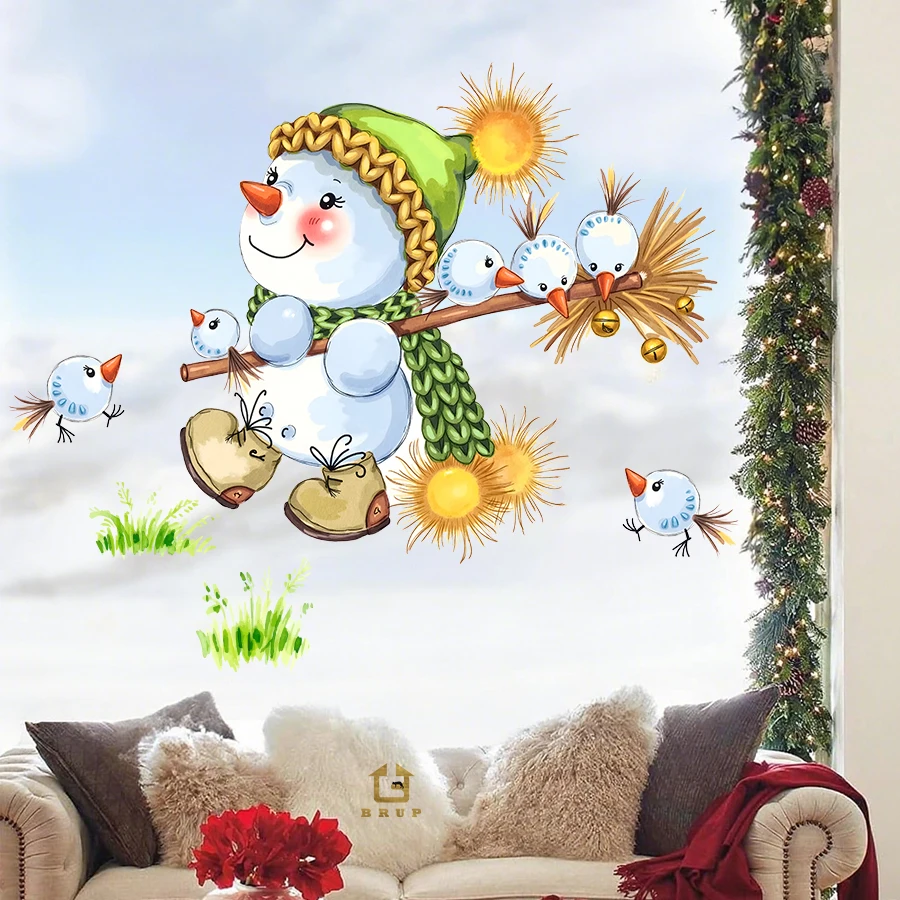 1pc Frohe Weihnachten Schneemann Wand Aufkleber Mit Besen Für Schlafzimmer Wohnzimmer Eingang Halle Hause Dekoration Wand Aufkleber