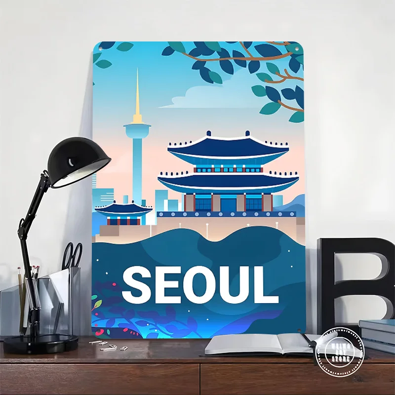 Seoul South Korea Travel Printing Poster Customized Retro Wall Art Vintage Metal Signs for Room Custom Plate Home Decorations