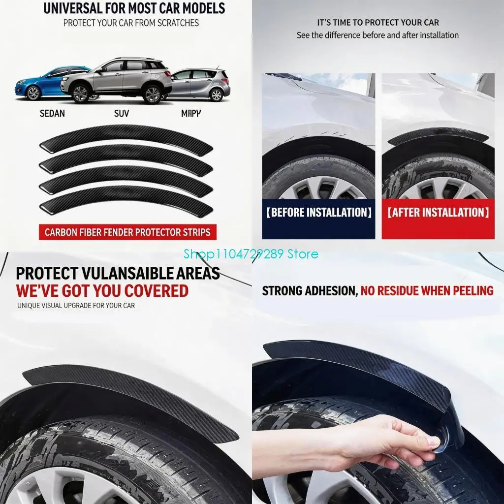 D8KE Pack of 4 Wheel Eyebrow Accent Trim Set Carbon Look Exterior Cover for Vehicle