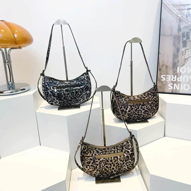 Leopard PU Zipper Rivets Sewing Fashion Shoulder Bag Individuality Crossbody Bag 2024 Hot Sale Bags for Women Bolsas Femininas