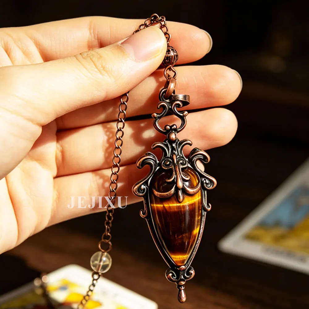 Antique Metal Copper Crystal Pendulum for Divination Dowsing Natural Stone Pendant Amethysts Witchcraft Quartz Pendulos X490