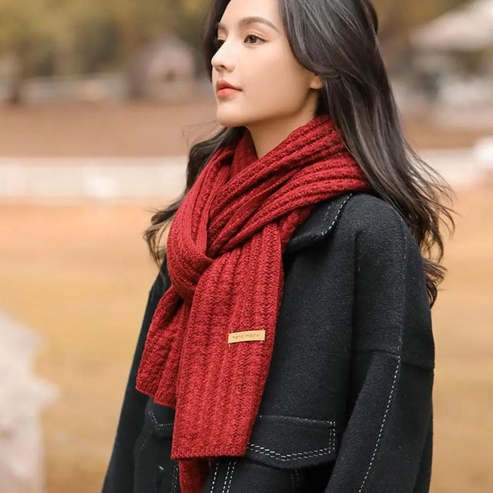 Korean Winter Thickened Thermal Knitted Scarf for Women Men Winter Ladies Shawl Elegant Warm Scarf Christmas New Year Gifts