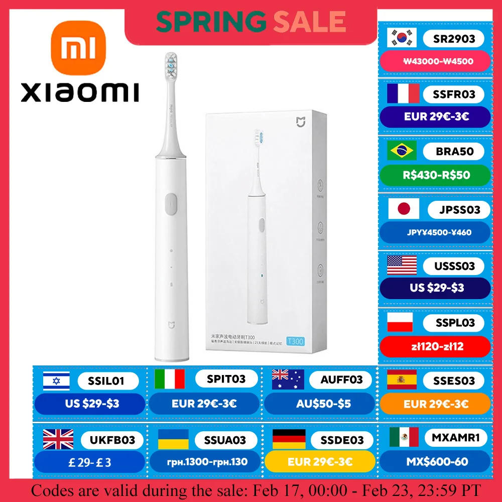 XIAOMI MIJIA T300 cepillo de dientes eléctrico IPX7 impermeable cepillo sónico inteligente blanqueamiento ultrasónico cepillo de dientes para cepillos de dientes