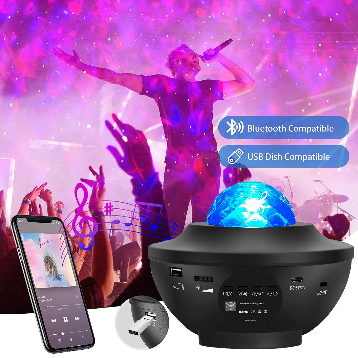 LED Starry Sky Galaxy Projector Light, Night Light with Bluetooth Music Player, Remote Control Bedroom Decoration Lamp for Gift