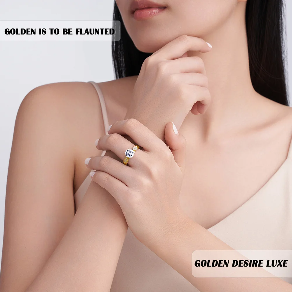 خاتم مويسانيتي 2.2 قيراط 925 فضة استرليني 18 قيراط مطلي بالذهب تمهيد لهجة فاخرة متألقة هدية خطوبة #1