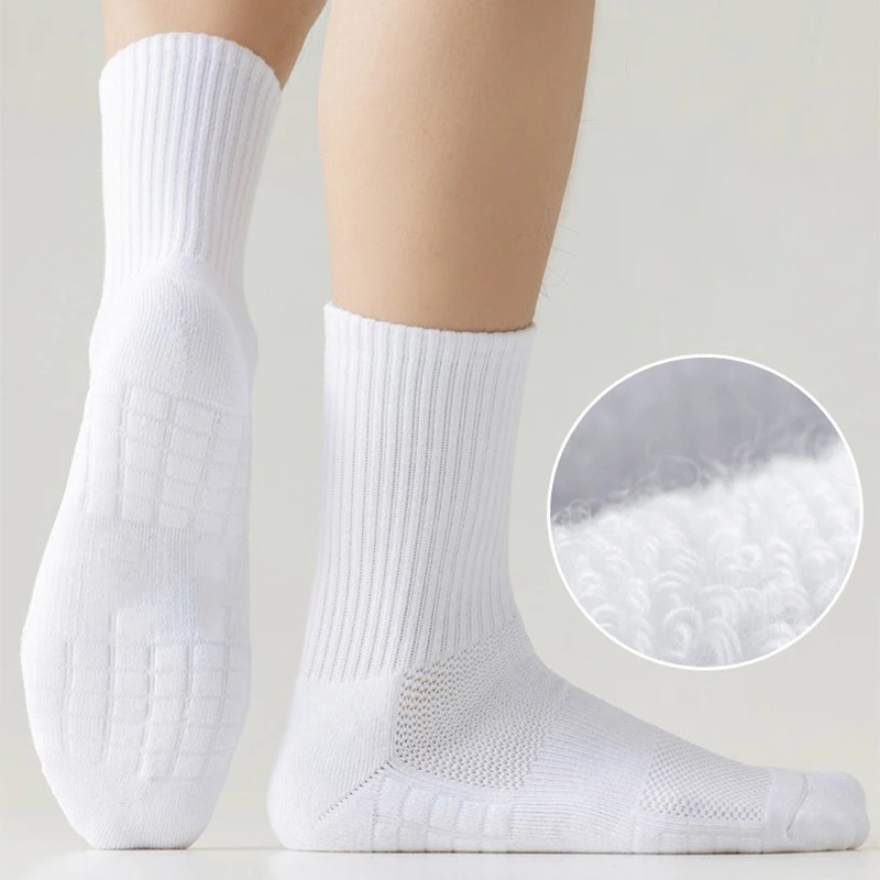 Male Business Socks Thick Towel Soles Sports Socks For Men Women Sweat-absorbing Breathable Cotton Socks Black White Sokken Sox