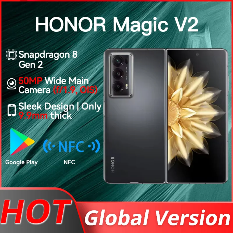 Honor Magic V2 Глобальная версия 5G Складной LTPO OLED-дисплей 120 Гц Задние камеры 7,92 дюйма 50 МП Snapdragon 8+ Gen 2 5000 мАч 66 Вт NFC