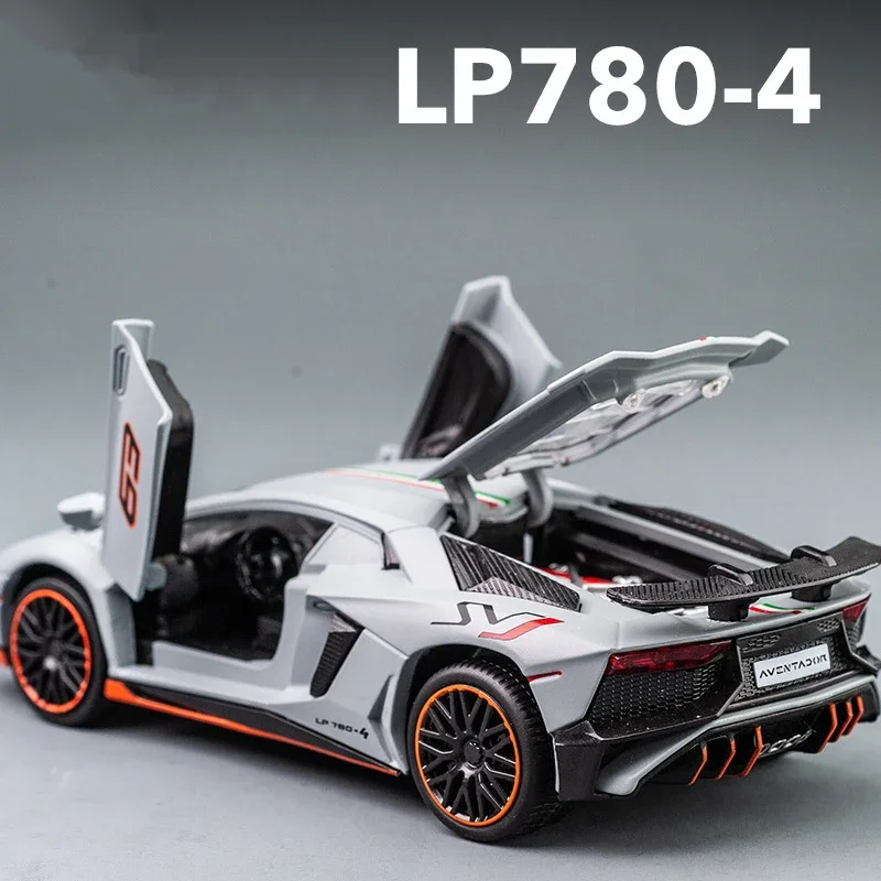 

1:22 Aventador LP780-4 Alloy Sports Car Model Diecast Metal Simulation Sound and Light Pull Back Toy Car Model Toys Gifts