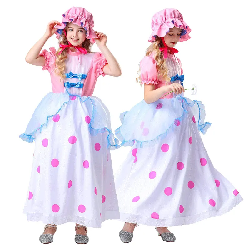 

Movie Role Play Shepherd Costume Girl Children Girl Dress Pink Polka Dot Pompadour Skirt Short Sleeve Halloween Carnival Suit