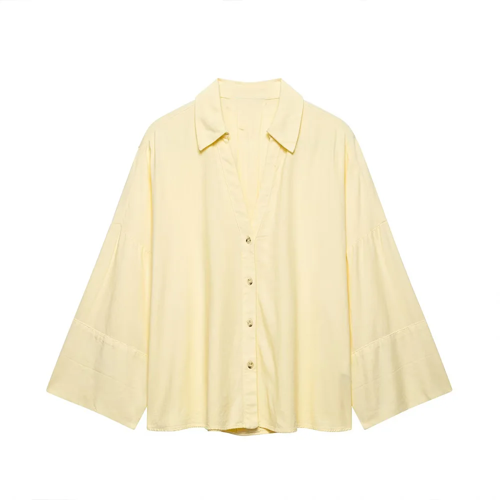 

New summer products European and American cross-border women's street fashion casual linen blend wide-sleeved shirt