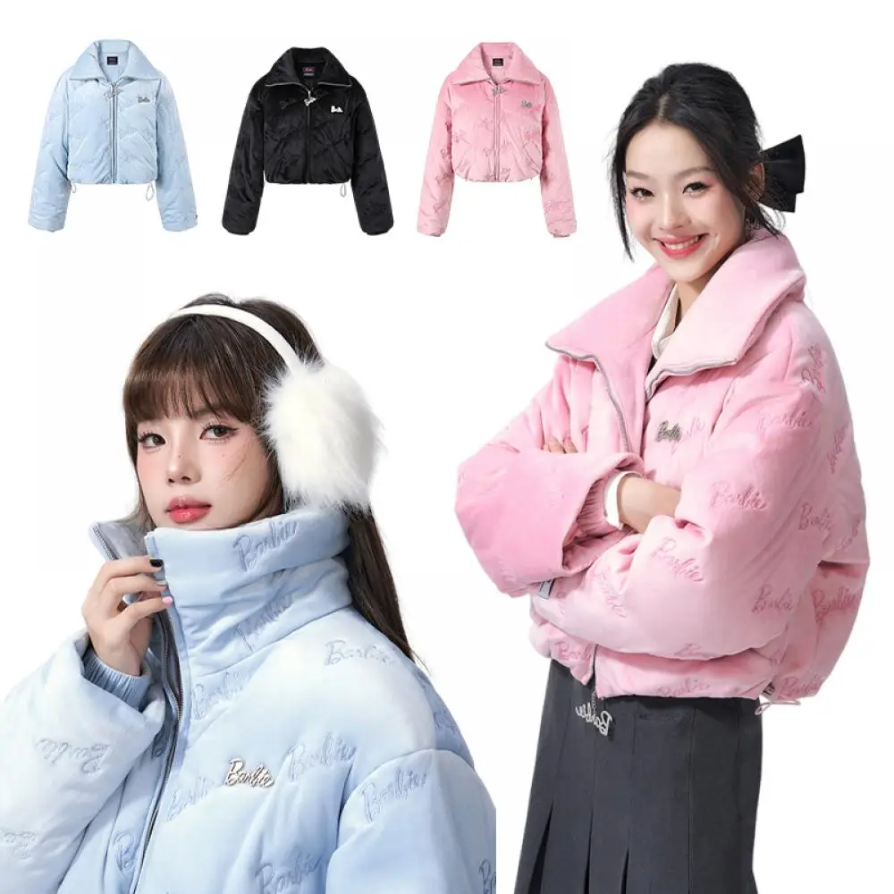 

Y2K Barbie Cotton Jacket Sweet Girl Warm Coat Padded Fashion Stand Collar Thicken Bread Zipper Jacket Winter Women Short Clothes