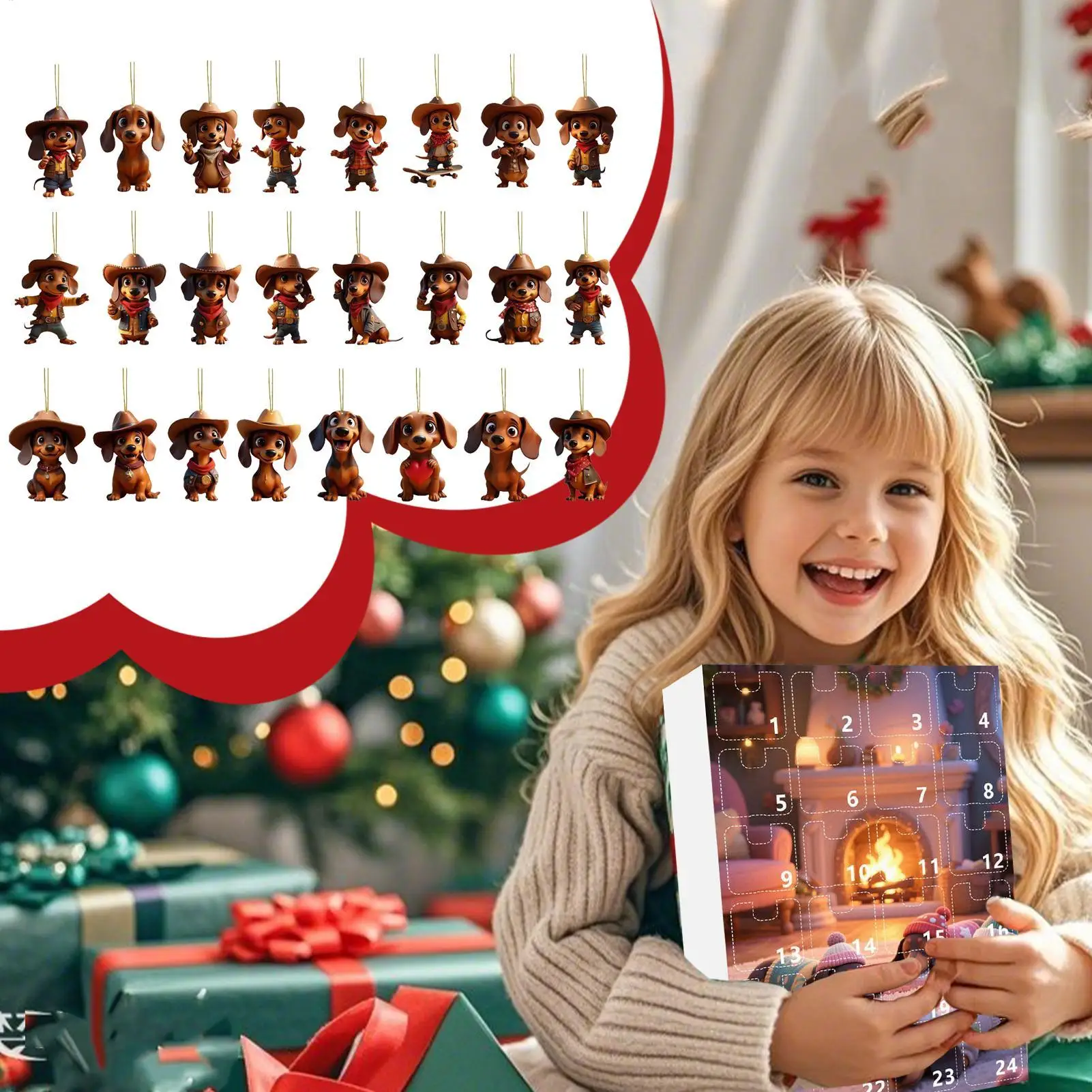 2025 Christmas Advent Calendar Sausage Dog Decoration Advent Countdown Calendar Collection Funny Dog Set Pendant for Vacation - Image 2