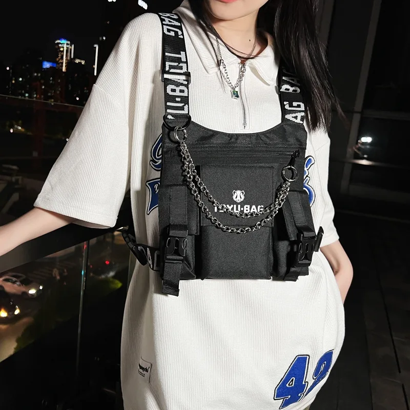 

Hip Hop Streetwear Unisex Chest Packs Letter Tactical Vest Multi-function Travel Sport Anti-theft Chest BagTrendy