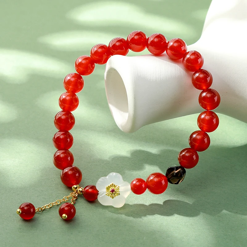 JD 7A Quality Natural Stone Red Agate Charm Design Bracelets Trendy Elegant Handmade Stretch Bracelets Couple Party Jewelry