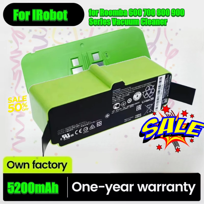 

For IRobot Roomba 14.4V 1800/5200mAh Battery Roomba 600 700 800 900 Series Vacuum Cleaner IRobot Roomba 655 780 805 890 960 Part