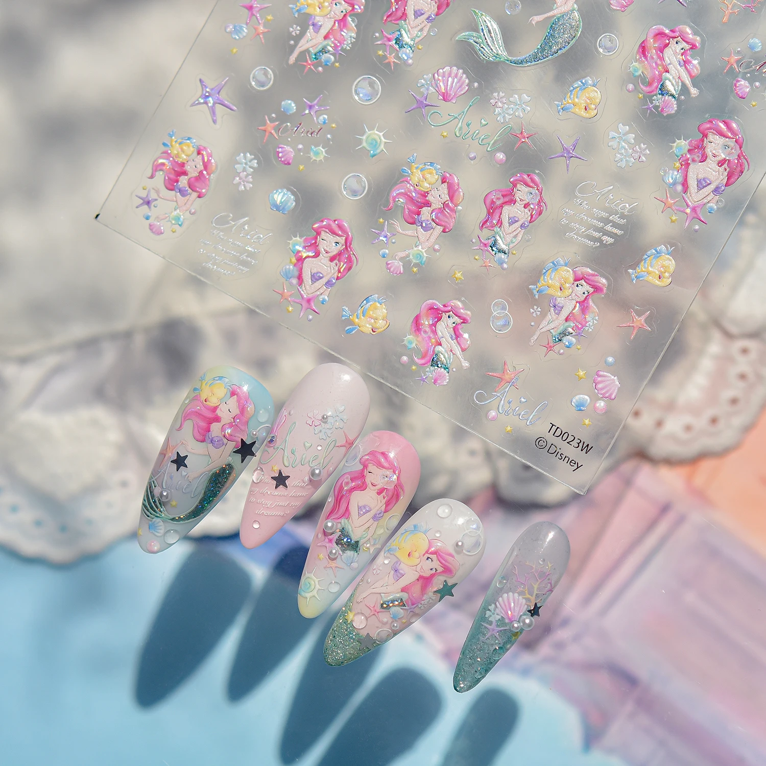 Classici cartoni animati Disney Character Series Adesivi per unghie Adesivi Principessa Topolino Stitch 5D Decorazioni per nail art