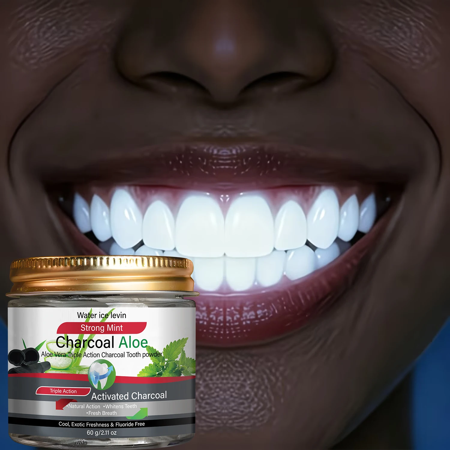 Teeth Whitening Charcoal - Aktivkohle-Aloe-Zahnpulver, starke Minze für frischen Atem,